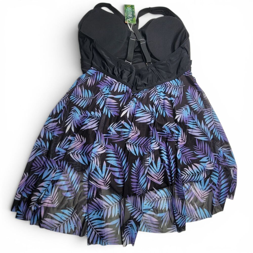 NWT Sothea Plus Size 20W One Piece Swim Dress Black Tummy Control Swimwear - Picture 3 of 9